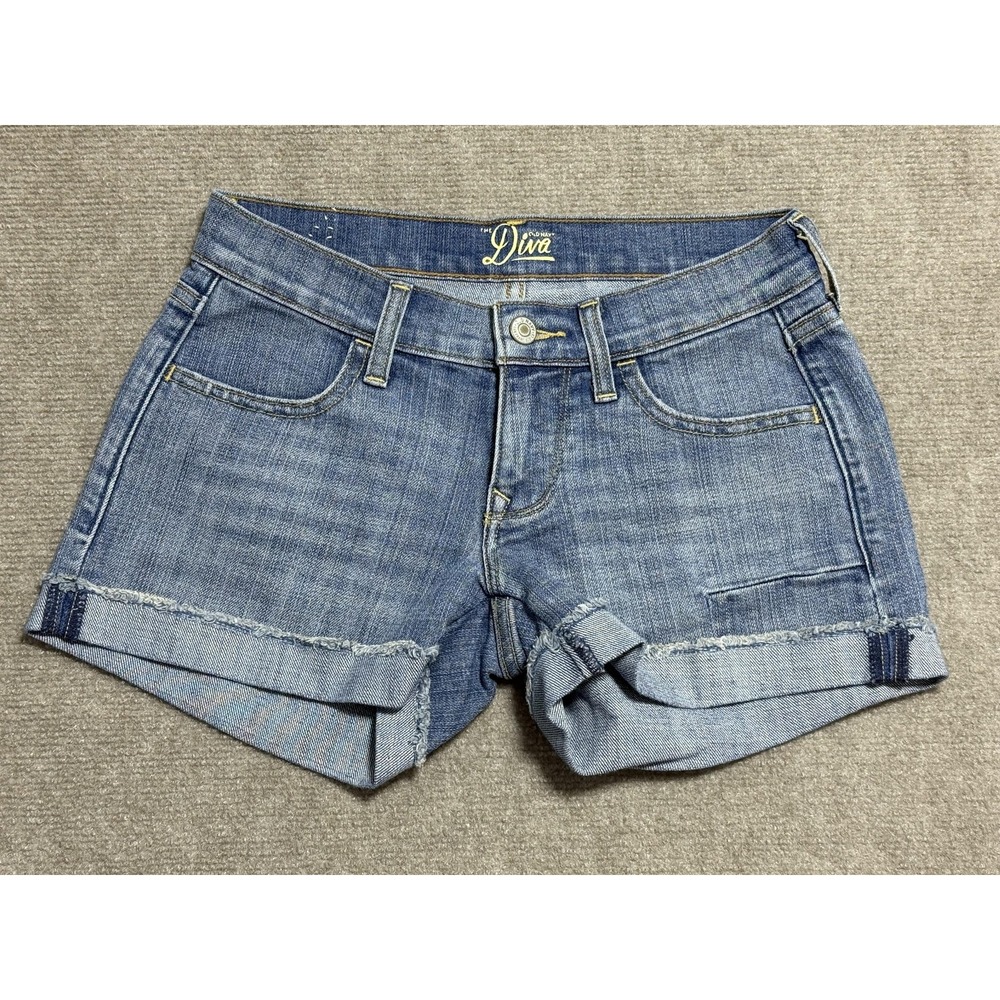 Old Navy Diva Shorts Womens 0 Denim Rolled Cuff Star Patch Distressed Summer